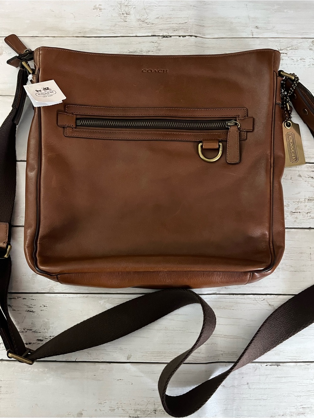 Coach Brown Leather Messenger Crossbody with Front Zip - Picture 2 of 13